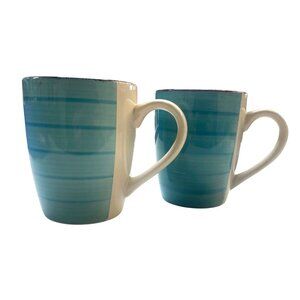 Royal Norfolk Turquoise & Cream Stoneware Mugs Set Of 2 Microwave & Dishwasher S